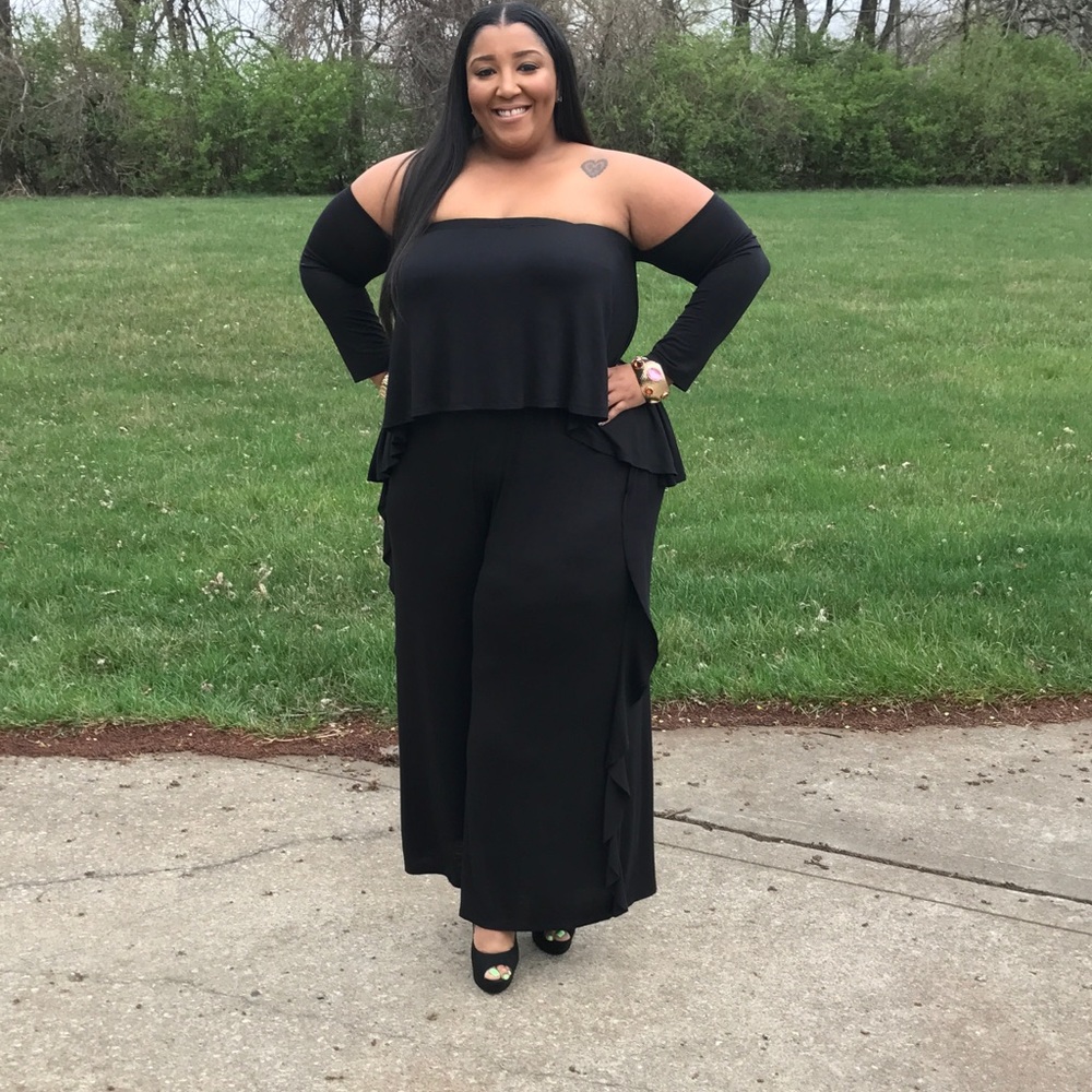 Side Ruffle Jumpsuit - Black